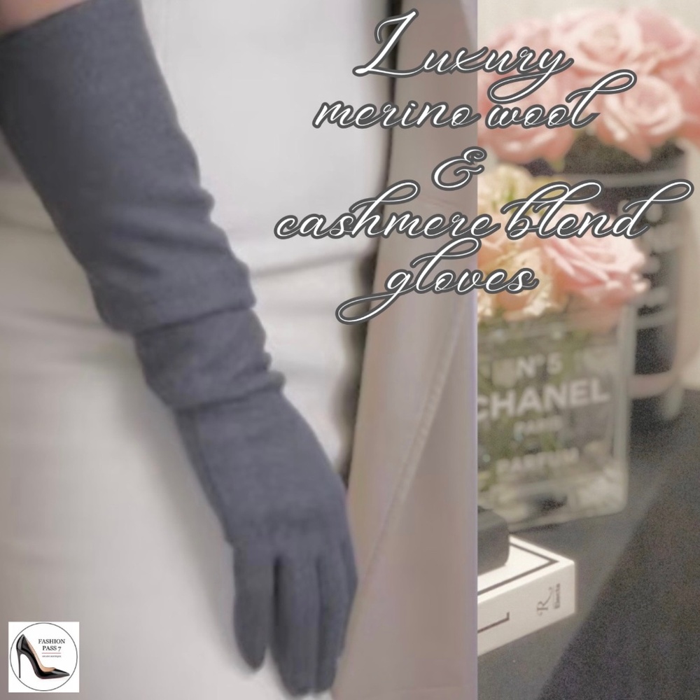 Cashmere Merino Wool Luxury Long Gloves Classic Grey Driving Winter Warm gloves